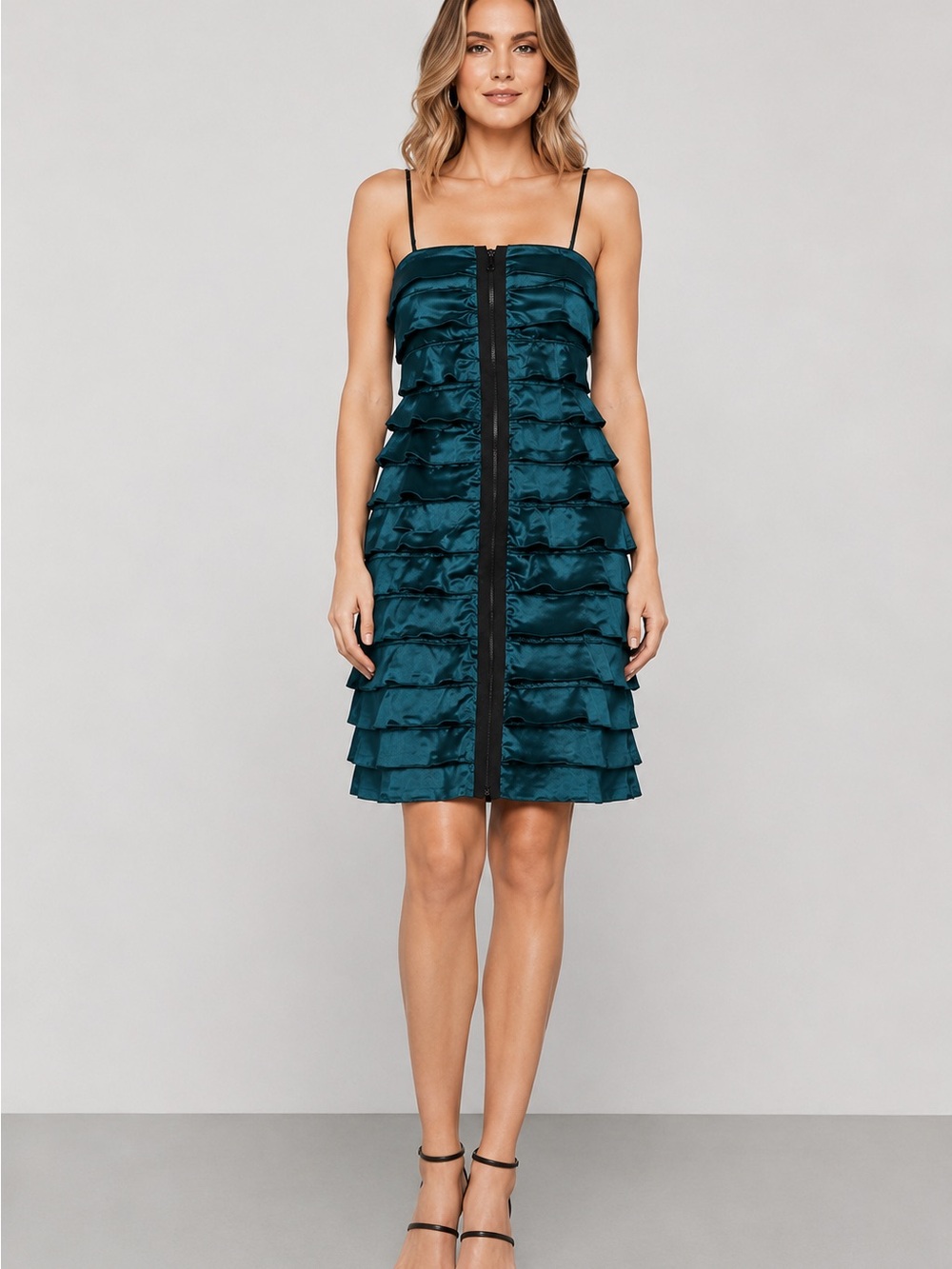 BCBGMAXAZRIA Dark Teal Tiered Ruffle Strapless Cocktail Dress Y2K Rare size 2